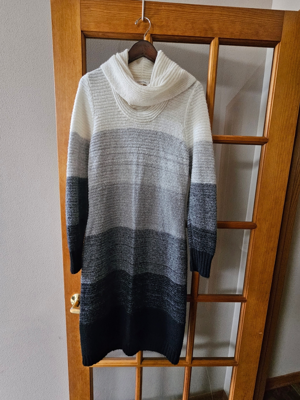 Calvin Klein Ombre Cream Gray Black Cowl Neck Sweater Dress